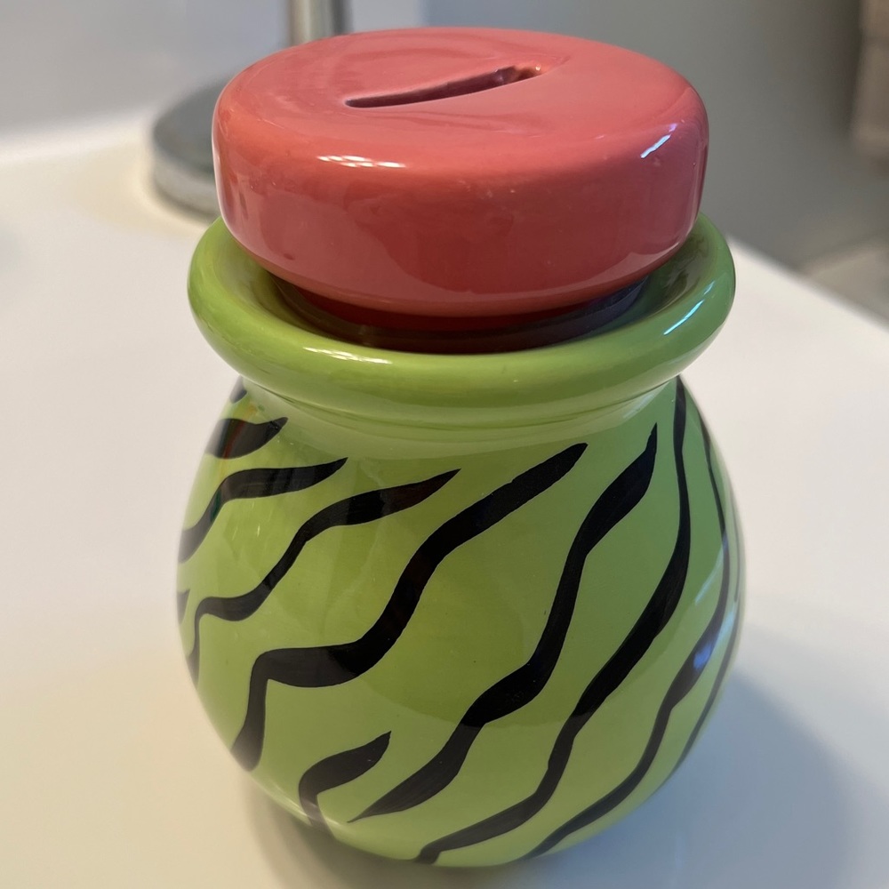 Mini Piggy Decorative Bank Green and Pink Colored